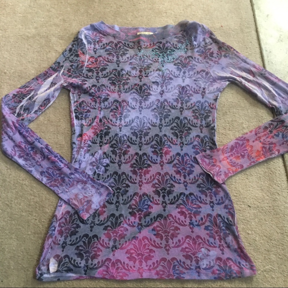 OneWorld RhinestoneEmbellished Longsleeve Tee Sz L